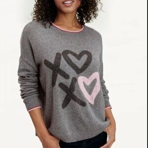 SPLENDID XOXO Gray Valentine’s Wool Knit Pink Cashmere Heart Crewneck Sweater S